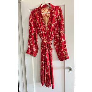 Min Zeng New York Silk Blend Kimona Robe Red Gold Size Large